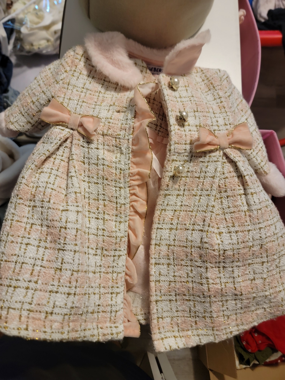 Blueberi Boulevard Pink and Cream Tweed Girls Matching Set